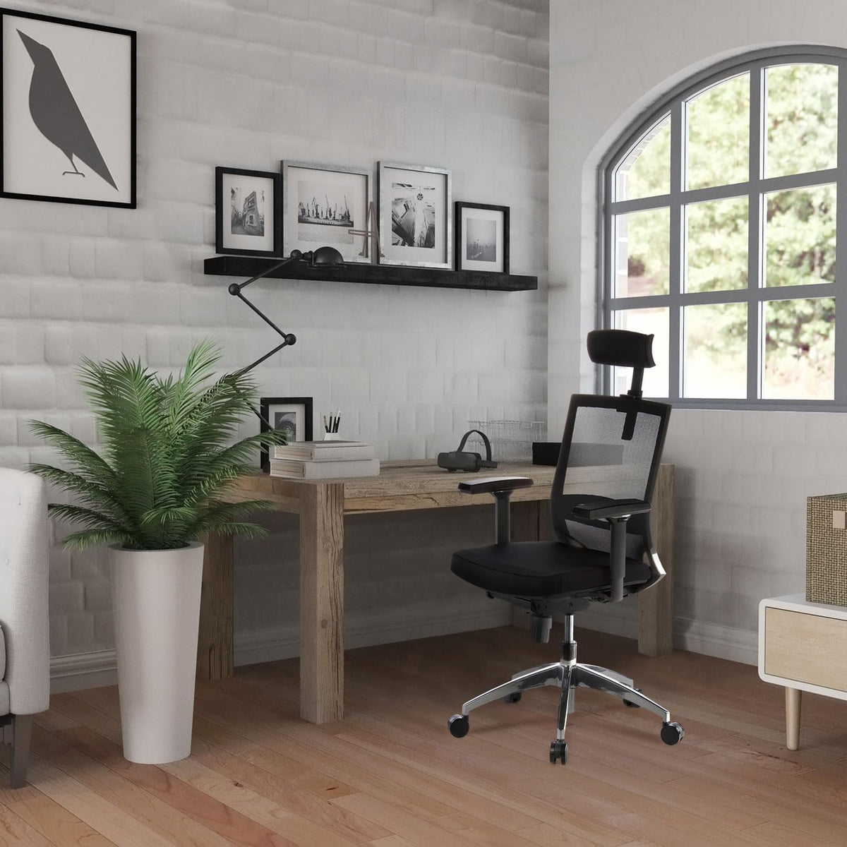 hjh OFFICE Porto Max 657240 Professionele bureaustoel, stof/net, zwart, ergonomisch, hoofd- en lendensteun verstelbaar