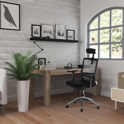hjh OFFICE Porto Max 657240 Professionele bureaustoel, stof/net, zwart, ergonomisch, hoofd- en lendensteun verstelbaar