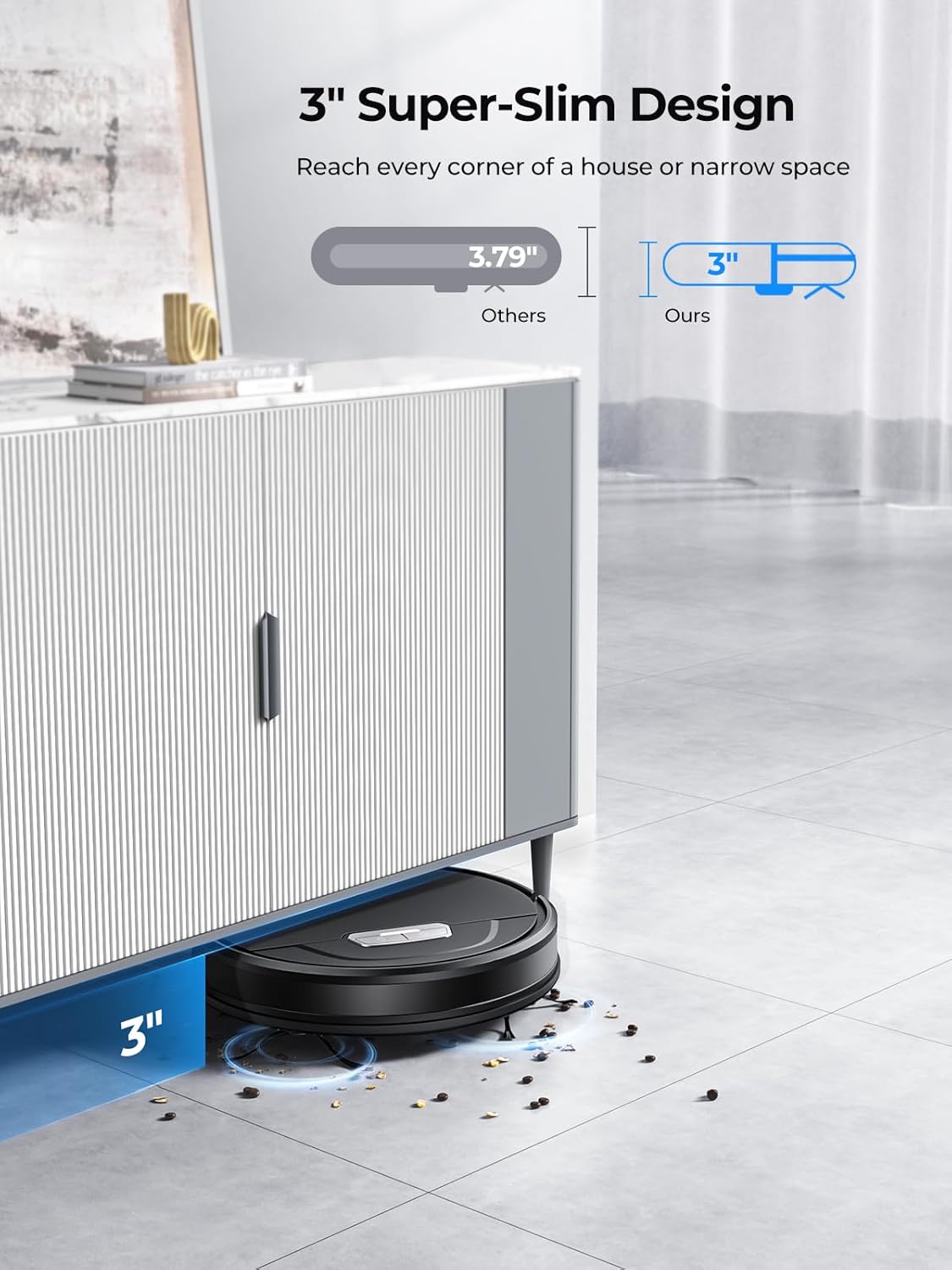Laresar Clean Stofzuigerrobot, 4500 Pa stofzuigerrobot, automatische reiniging, 3-in-1, lange batterijduur, compatibel met Alexa/WLAN/app, voor dierenharen, vloer (Evol 3)