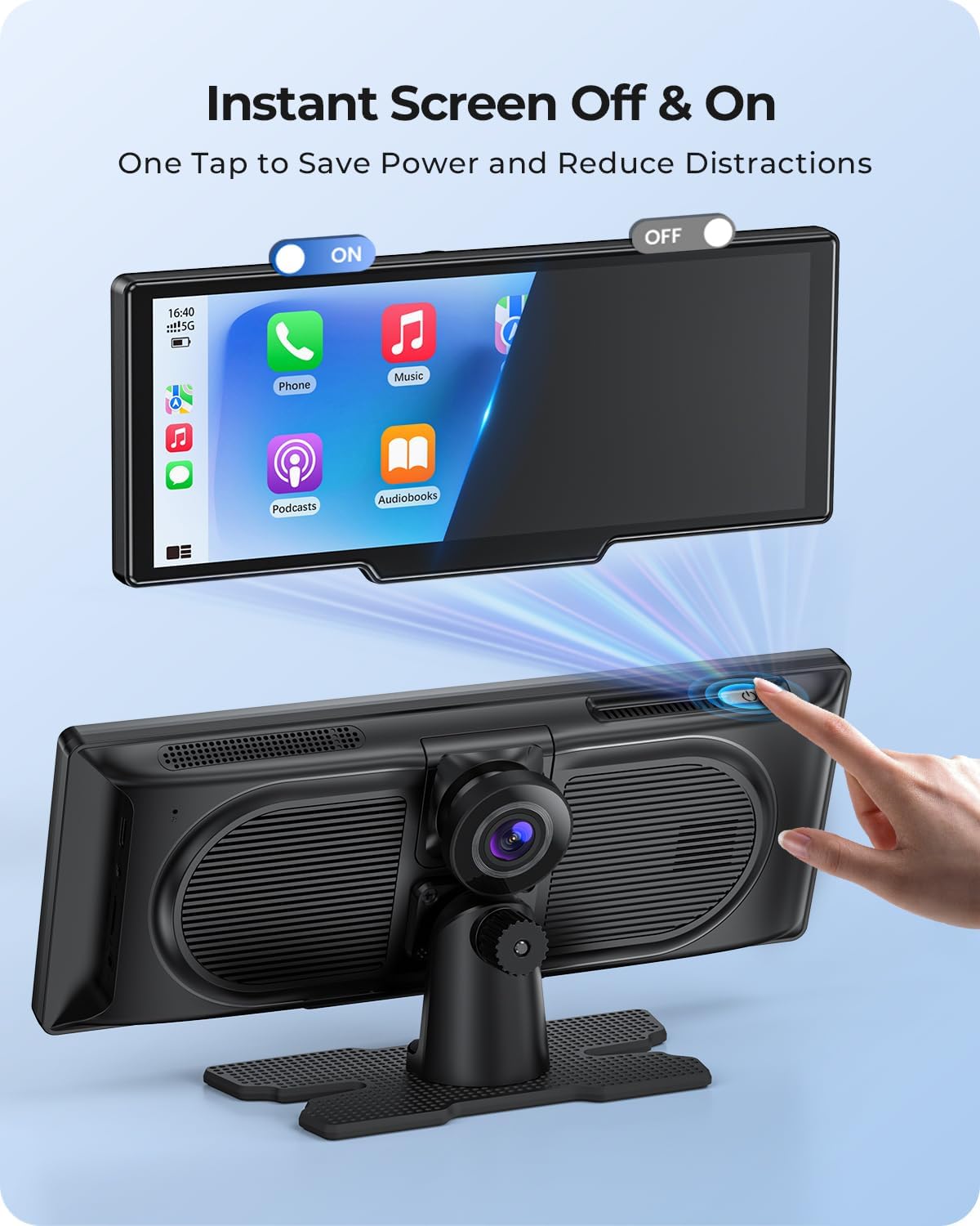 9.26" Draadloze Draagbare Car Play-scherm met 4K Voor- & HD Achter Dual Dash Cam voor Apple CarPlay & Android Auto met OTA Updates, Mirror Link, 5.0 Bluetooth, Spraakbediening, GPS Navigatie