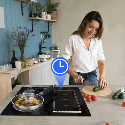 Inductiekookplaat, 4 platen met stekker, zelfvoorzienende kookplaat, inbouw 59 cm, 3500 W, combizone voor grill, slider-touch-bediening, zwart keramisch glasplaat, 220 V, 50 Hz, 16 A