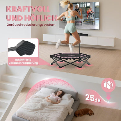 Fitness trampoline Ø106,5 cm – opvouwbare volwassen trampoline met verstelbare handgreep en veerkrachtig compact ontwerp – stil trampoline voor thuis workout