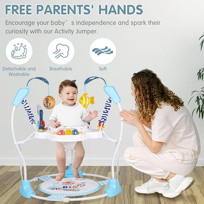 JP2401 Baby Activity Center 3-in-1 Baby Activity Center with 360° Rotating Seat, Music, Lighting, 3 Adjustable Heights, Children's Activity Bridge for More - QUORE