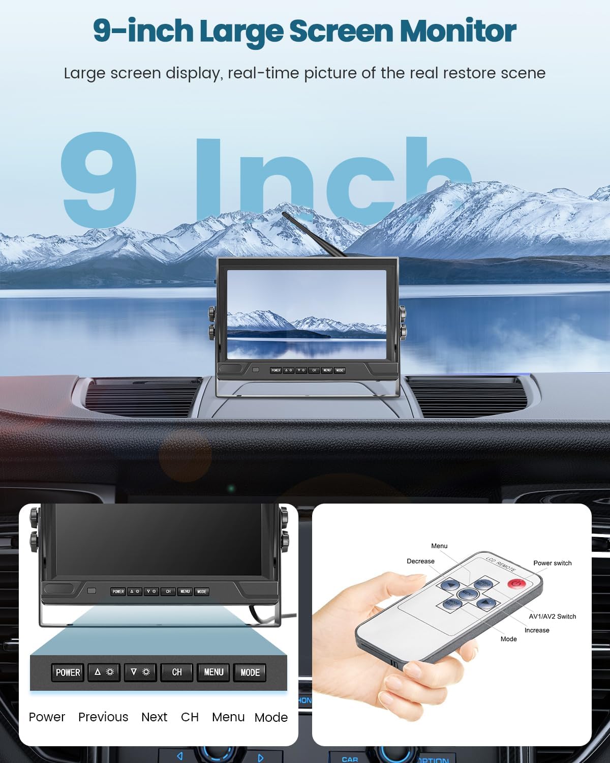 Achteruitrijcamera – Draadloze Camera – Parkeercamera – Blindspot Camera – Achteruitrijsysteem – 9 Inch IPS Scherm – IP68 Waterdicht & Nachtzicht - QUORE