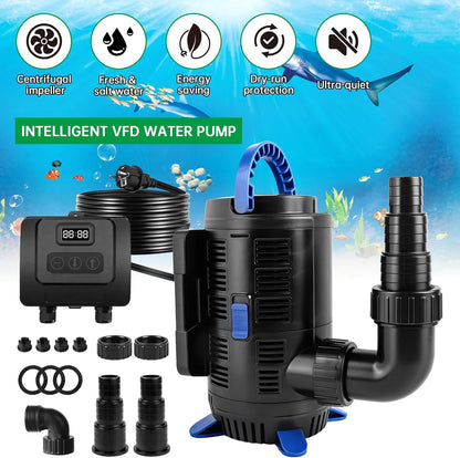 Regelbare vijverpomp voor buiten, 15000 l/u, 37 W-180 W, instelbare beekpomp met multifunctionele controller, filterpomp, vijverpomp, eco-pomp voor tuinvijver, visvijver, fonteinen