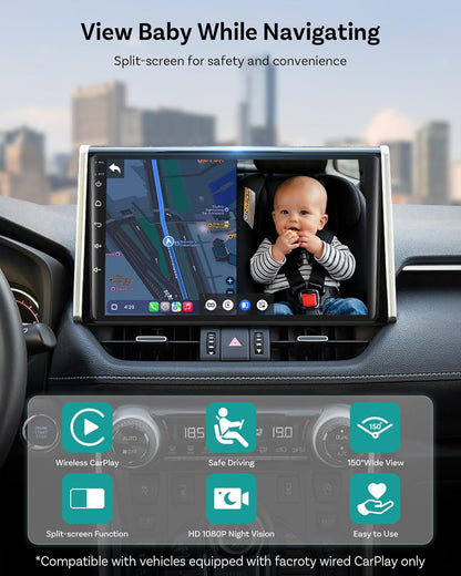Ottocast Cabin Care CarPlay Adapter 2026, Ottocast Mini 1080P Achterbank Camera, USB-A Plug & Play, Live Weergave op Autodisplay, Alleen voor Fabrieksbedrade CarPlay