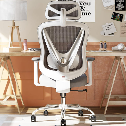 Ergonomische Bureaustoel – Bureaustoel kantoor – Werkstoel – Comfortstoel – Draaistoel – 3D-Lendensteun Verstelbaar – Verstelbare 3D-Armleuningen Wit