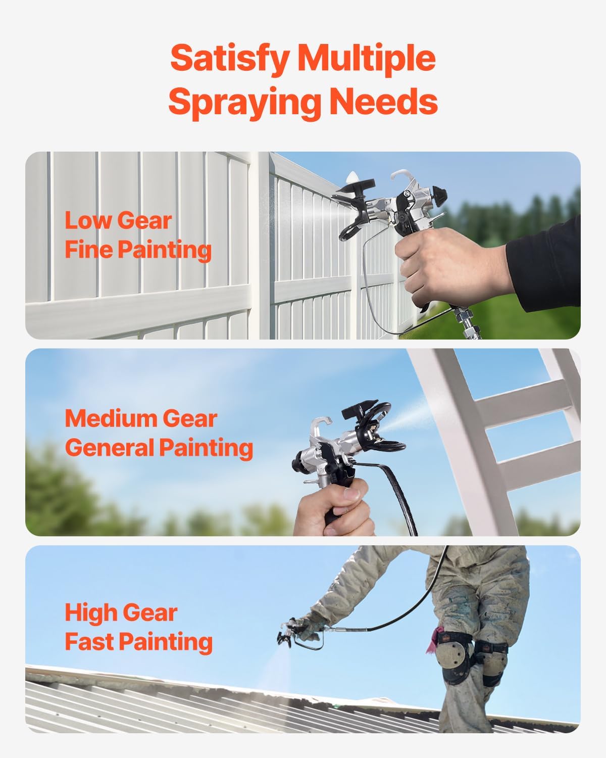VEVOR Spuitverfsysteem, 750 W, 3000 psi, zonder lucht, met trolley, verfpistool met slang, 7,6 m, 1,2 l/min, voor schilderen binnen en buiten, benodigdheden voor hekken