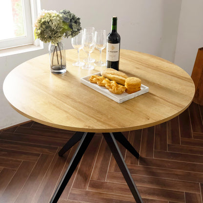 MEUBLE COSY Ronde eettafel voor keuken, woonkamer, kantoor, retrostijl, voor 4 personen, metalen frame, eiken + zwart, 100 x 100 x 75 cm