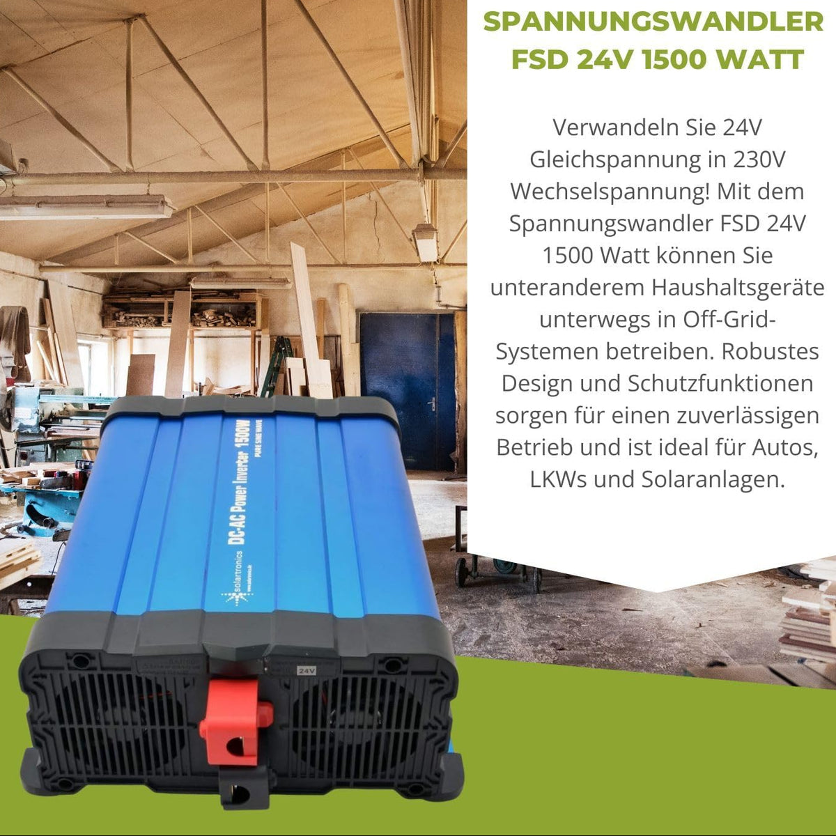 solartronics Spanningsomvormer FS1500D 24V 1500/3000 Watt pure sinus BLAUW m. Display FS serie LiFePO4 Lithium AGM Gel lood inverter omvormer