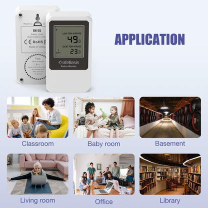 LifeBasis Radondetector, luchtkwaliteitsmonitor, draadloze radonmonitor met scherm voor bewaking van lange en korte tijd, radontester, radonmeter, radon meetinstrument voor kelder en kantoor