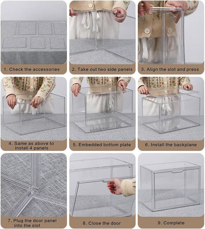 XL Transparante stapelbare opbergdozen met magneetsluiting, stofdichte vitrine, acryl showbox voor helmen, figuren, boeken, cosmetica, schoenen en handtassen (XL, set van 3)