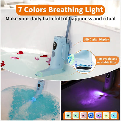 Bath Jet Spa, Bubble/Jet-modus, draadloze draagbare badkuipaccessoires met 2600mAh batterij, IP67 waterdicht, led-licht en temperatuurweergave, 3 snelheden verstelbaar, ideaal ontspannend cadeau voor