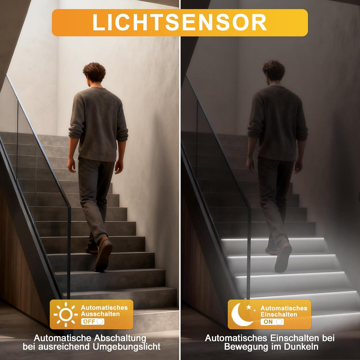Intelligente led-traplichtset, 12 niveaus, bewegingsmelder, 2 x draadloze schakelaar, daglichtwit (6000 K), IP30, incl. voeding en verlengkabel