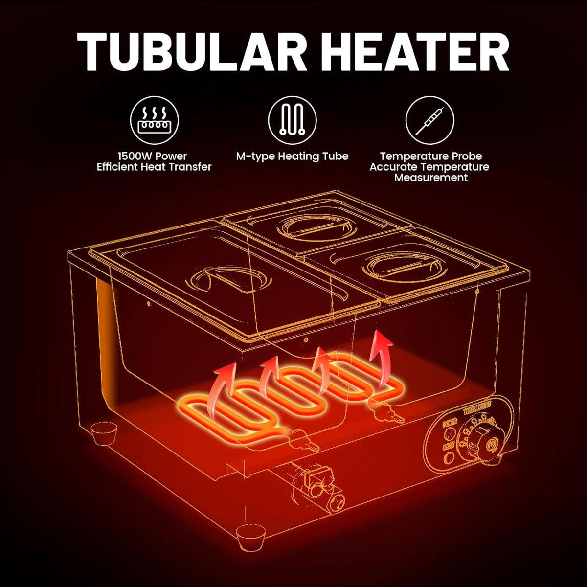 Elektrisch waterbad van roestvrij staal, voedselwarmer buffet, 1 x 1/3 GN container + 2 x 1/6, met deksel, instelbare temperatuur 30 °C - 85 °C
