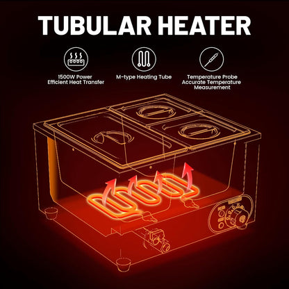 Elektrisch waterbad van roestvrij staal, voedselwarmer buffet, 1 x 1/3 GN container + 2 x 1/6, met deksel, instelbare temperatuur 30 °C - 85 °C
