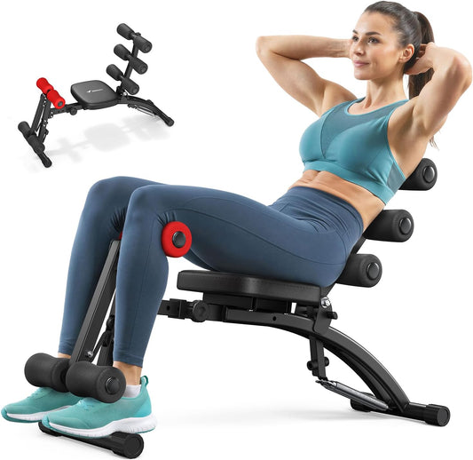 MERACH Buikspiertrainer, Verstelbare Sit-Up Bank, Abdominale Trainingsmachine voor Thuisgym voor Buik/Benen/Heupen, Max 136KG, voor Sit-Ups/Fietsen/Draaien/Benheffen etc.