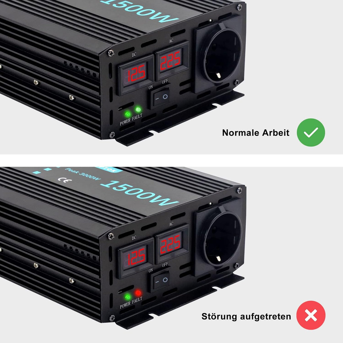 Spanningsomvormer, 1500 W/3000 W, zuivere sinusomvormer, DC 12 V naar AC 230 V, EU-stopcontact, dubbele lcd-digitale displayconverter