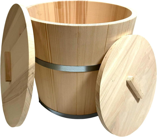 Wooden World – Ecologische Houten Fermentatie-emmer/Vat met 2 Deksel – Voor het Zuren van Kool, Augurken, Opslag of Sauna – Natuurlijk Hout – 25 Liter