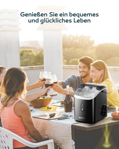 EUHOMY IJsblokjesmachine, 15 kg/24 uur, productie in 6 minuten, crushed ice maker, nuggets Ice, automatische reiniging, 120 W tafel-ijsblokjesmachine, infraroodsensor, energiezuinig, zwart