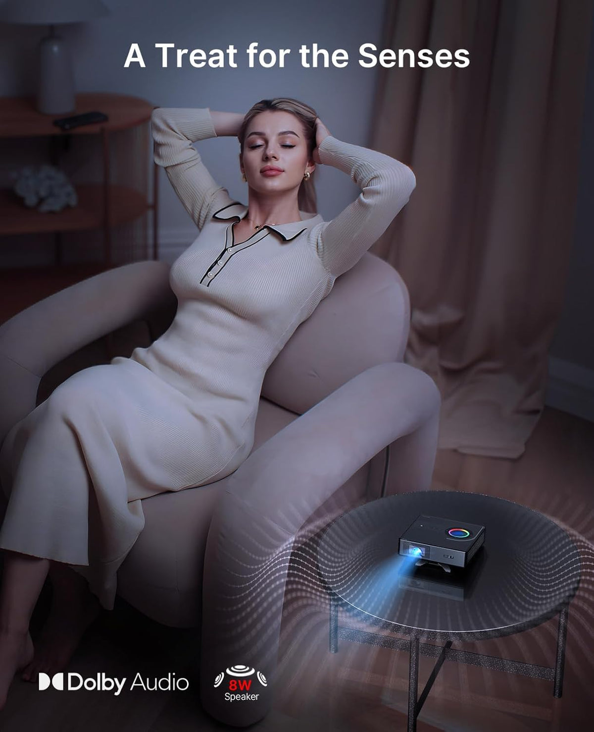 NexiGo Nova Mini, Draagbare Laserprojector, Google TV met Netflix, 1080p FHD, 1200 Lumen, 15000:1 Contrast met SAE, 3D, Automatische Setup, 150" Beeldscherm, 8W Dolby Audio