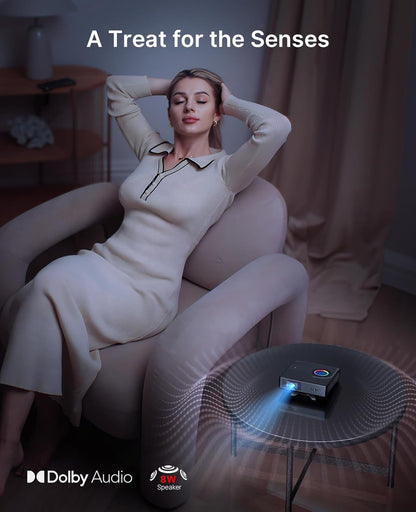 NexiGo Nova Mini, Draagbare Laserprojector, Google TV met Netflix, 1080p FHD, 1200 Lumen, 15000:1 Contrast met SAE, 3D, Automatische Setup, 150" Beeldscherm, 8W Dolby Audio