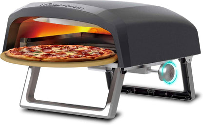 MasterPRO Napoli Draagbare gas-draaide-pizzaoven, snel en gelijkmatig garen, vermogen tot 500 °C, pizza's in 60 seconden klaar, draagtas en stenen dienblad inbegrepen