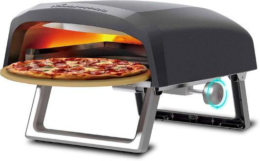MasterPRO Napoli Draagbare gas-draaide-pizzaoven, snel en gelijkmatig garen, vermogen tot 500 °C, pizza's in 60 seconden klaar, draagtas en stenen dienblad inbegrepen