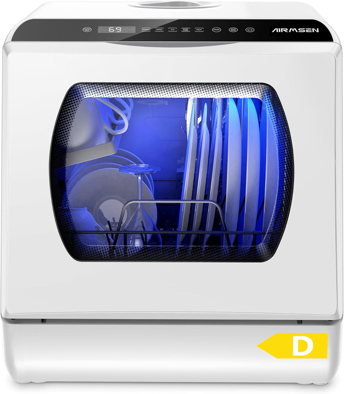 AIRMSEN Mini-vaatwasser met 5 + 1 programma's, tank van 5 liter, 2 watervoorzieningsmogelijkheden, touch-bediening en led-display, ideaal voor familiekeuken, woningen, wit