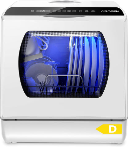 AIRMSEN Mini-vaatwasser met 5 + 1 programma's, tank van 5 liter, 2 watervoorzieningsmogelijkheden, touch-bediening en led-display, ideaal voor familiekeuken, woningen, wit