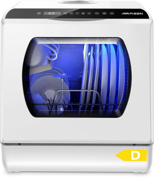 AIRMSEN Mini-vaatwasser met 5 + 1 programma's, tank van 5 liter, 2 watervoorzieningsmogelijkheden, touch-bediening en led-display, ideaal voor familiekeuken, woningen, wit