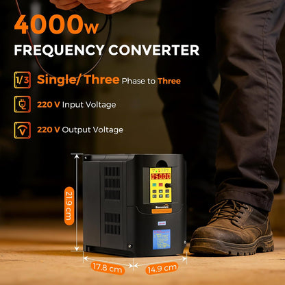 Bonvoisin Frequentieomvormer 4 kW 220 V, VFD-frequentieomvormer, eenfasige of driefasige ingang, CNC-toerentalregelaar voor motor met verlengkabel van 1 m