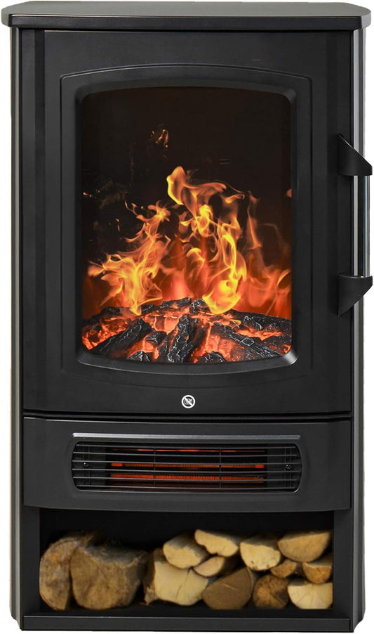 Elektrische Sfeerhaard – Elektrische Haard – Vrijstaande Haard – Open Haard – Sfeerverwarming – Realistisch Vlameffect – Instelbare Thermostaat 1000/2000W – Voor 20-25 m² - QUORE