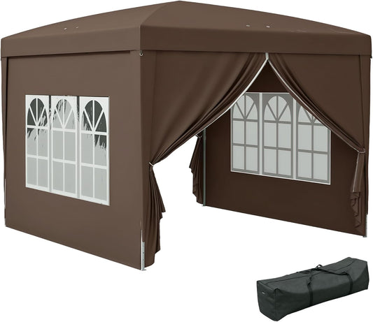 Vouwpaviljoen – Vouwtent – Partytent – Biertent – Tuinpaviljoen – Koffiekleur – Waterafstotend Tentdoek – Stabiel Poedergecoat Stalen Frame