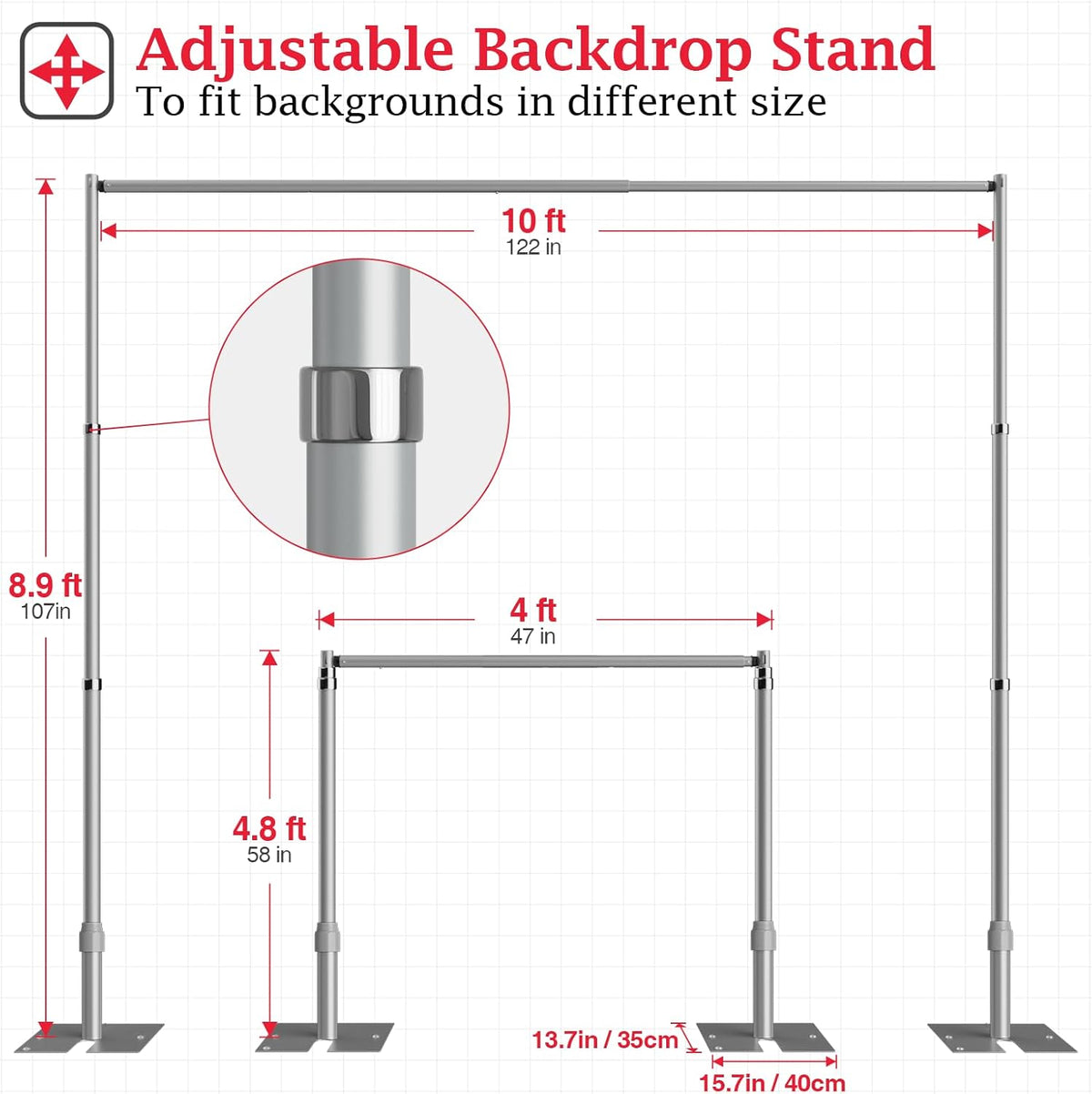EMART Set met pijp- en draperie-achtergrond-standaard, 2,6 x 3 m, zwaar belastbare achtergrondhouder, verstelbaar metalen frame voor achterkant voor bruiloft, verjaardagsfeestje, banket, decoraties