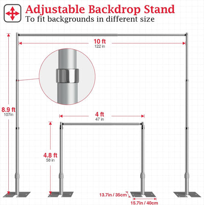 EMART Set met pijp- en draperie-achtergrond-standaard, 2,6 x 3 m, zwaar belastbare achtergrondhouder, verstelbaar metalen frame voor achterkant voor bruiloft, verjaardagsfeestje, banket, decoraties