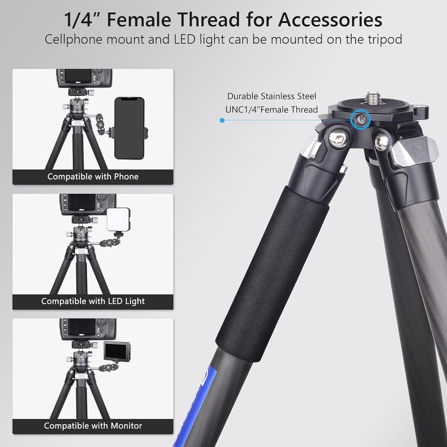 Koolstofvezel Statief – Camerastatief – Fotostatief – Reisstatief – Videostatief – 32,5 Inch / 82,5 Cm – Lichtgewicht Koolstofvezel – Verstelbare Pootstanden