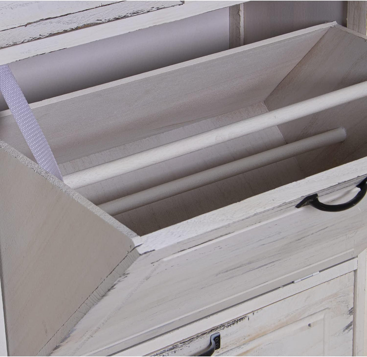 DRW Schoenenkast met 2 deuren en 2 laden van paulownia-hout, antiek wit, 60 x 30 x 107 cm