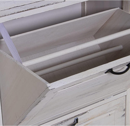 DRW Schoenenkast met 2 deuren en 2 laden van paulownia-hout, antiek wit, 60 x 30 x 107 cm