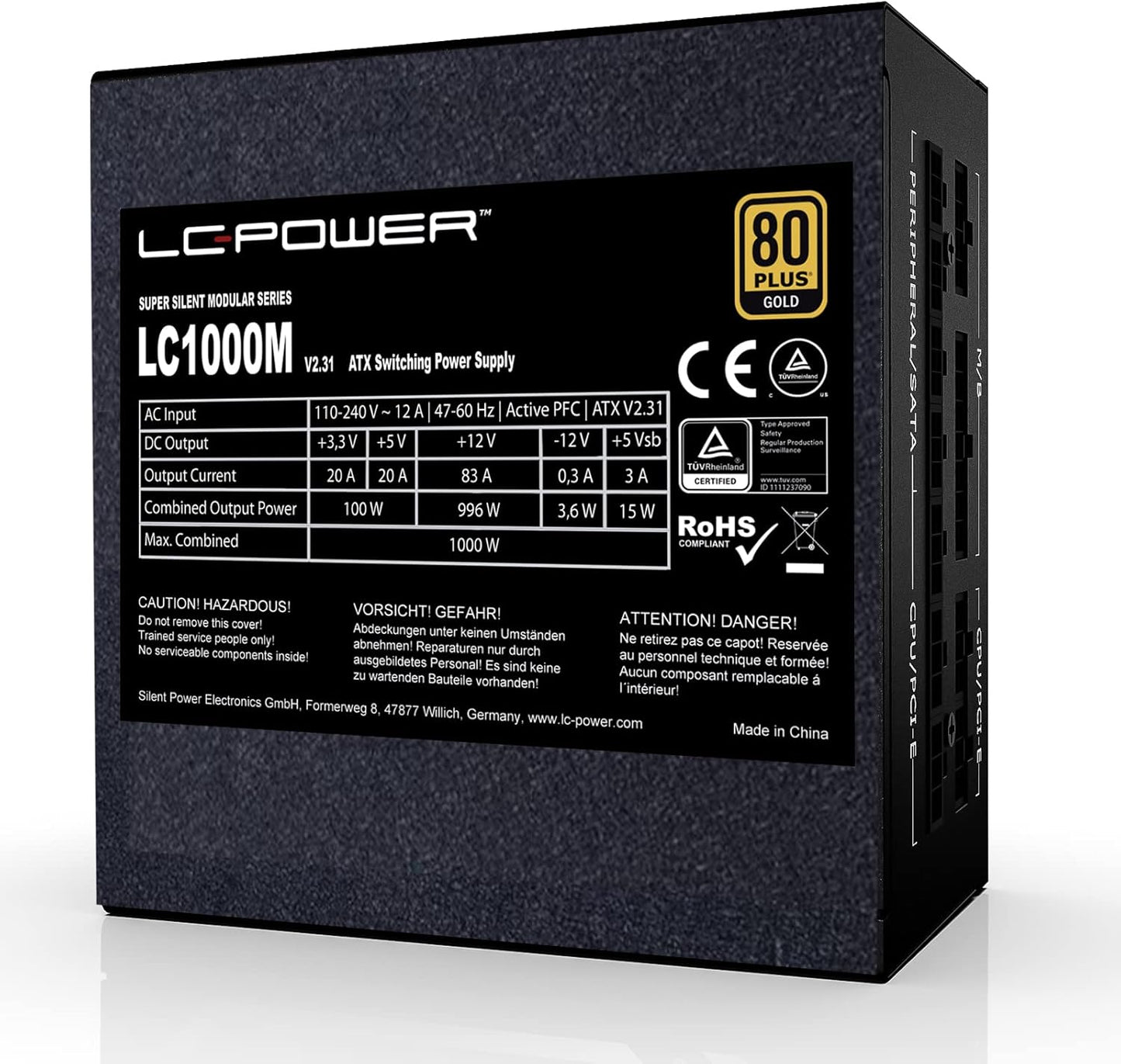 LC-POWER LC1000M 1000W PC voedingen Super Silent Modular Serie Volledig Modulair Kabelmanagement 80Plus Gold