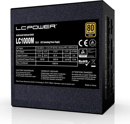 LC-POWER LC1000M 1000W PC voedingen Super Silent Modular Serie Volledig Modulair Kabelmanagement 80Plus Gold