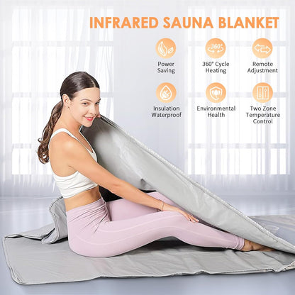 Aomdom Infrared Sauna Blanket, 2 Zones, Far Infrared Sauna Blanket, Professional, Portable Thermal Blanket for Infrared Therapy Far Home Spa for Detox, Fitness, Beauty, Silver - QUORE