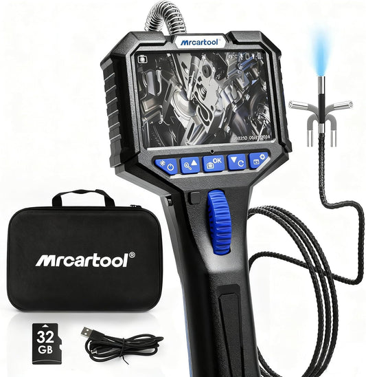 MR CARTOOL Endoscoopcamera met licht, inspectiecamera, 5 inch, IPS 1080P, industriële endoscoop, 210 graden, tweerichtingsdraaibaar, 6,35 mm endoscoop
