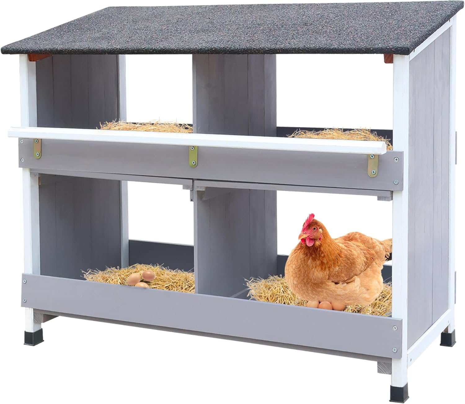 Chicken nest for chickens, chicken nest with sloping bottom, with ventilation holes, easy cleaning, 4 compartments chicken coop winter proof, L x W x H 82 x 38 x 82 cm, storage room - QUORE
