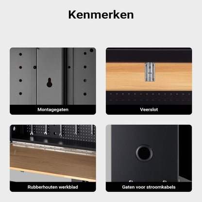 Wiltec werkbank voor wandmontage tot 200 kg, inklapbare gereedschapsbank 120,5 x 82,5 x 162 cm met geperforeerde plaat als achterwand