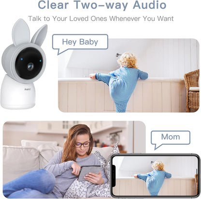 ARENTI 2,5 K/4 MP babymonitor, wifi, 355° kindercamera met monitor, 2,4 GHz & 5 GHz babymonitor, video met nachtzicht, geluidsherkenning, bidirectionele audio, borstherinnering