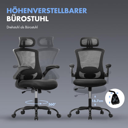 Ergonomische Bureaustoel – Office Chair – Werkstoel – Computerstoel – Desk Chair – Verstelbare Hoofdsteun en Lendensteun – Ademend Mesh Met 140 Graden Kantelfunctie