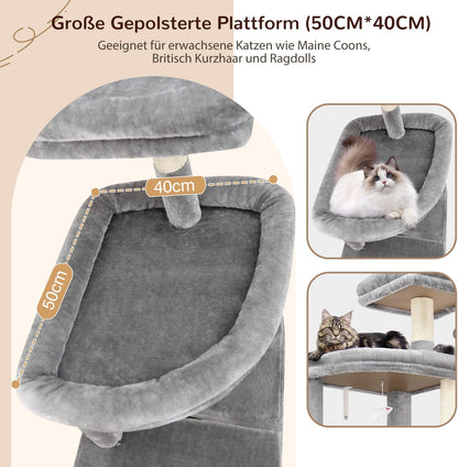 Globlazer cat tree xxl 194cm high with 2 Large Cat House, Hammock 50 * 40CM, Platform Lined Large, 2 Basket, Seat Rod, Huge Scratching Post for 3-5 Large Cats Rest Play Indoor (S76B, Light grey) - QUORE