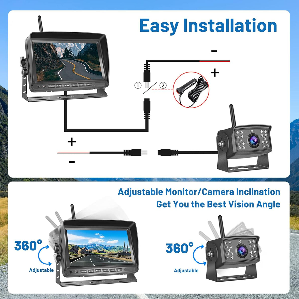 Achteruitrijcamera – Draadloze Camera – Parkeercamera – Rear View Camera – Achteruitkijkcamera – 7 Inch IPS Scherm – 1080P HD Met Nachtzicht - QUORE