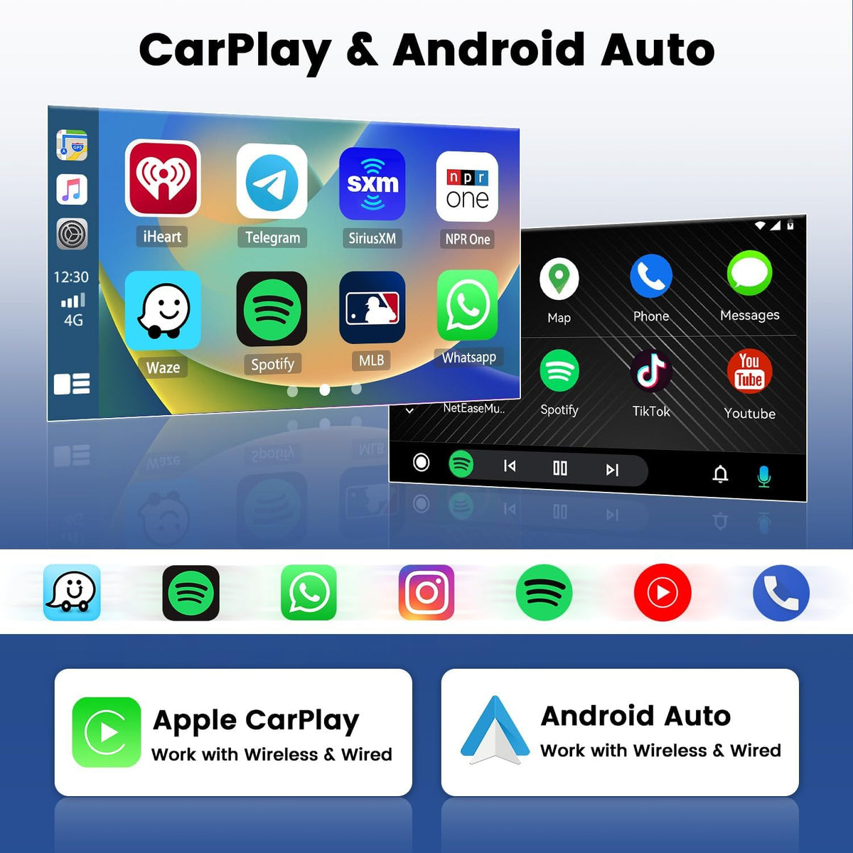 Hikity [2+64G+Zwart]radio voor Ford Transit Focus Fusion Fiesta Mondeo Kuga Galaxy C-Max S-Max, draadloze Carplay Android Auto, touchscreen autoradio met GPS WiFi achteruitrijcamera